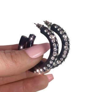 Black acrylic crystal hoop earrings, hypoallergenic, lightweight, one of a kind